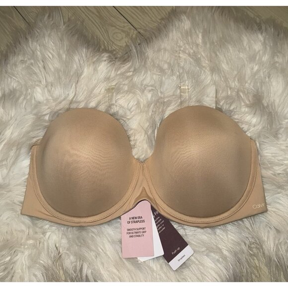 Calvin Klein Womens Perfectly Fit Strapless Push Up Bra 36D QF5677 Beige New - Picture 2 of 6